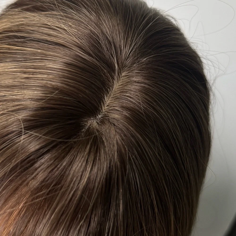 Long Layered Brunette Wig with Honey Blonde Highlights | Soft Waves